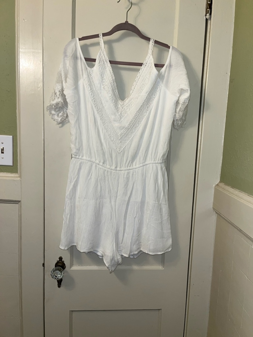 Maurices White Lace-Trim Cold-Shoulder Romper